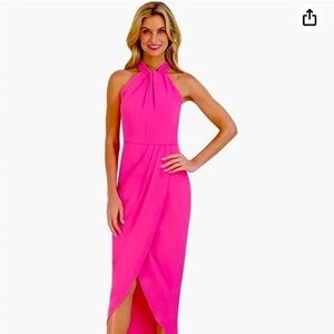 Julia Jordan Knot-Neck Tulip-Hem Midi Dress Bubblegum Pink Women’s Size 6